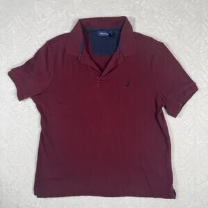 Nautica Polo Men's Large Burgundy Classic Fit Shirt Short Sleeve Casual Cotton